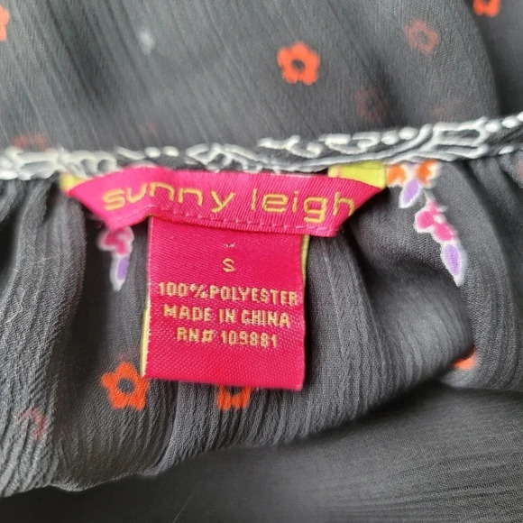 Sunny Leigh Women's Sheer Black Paisley Purple Orange Print Blouse Top Long Sz S - Picture 9 of 9